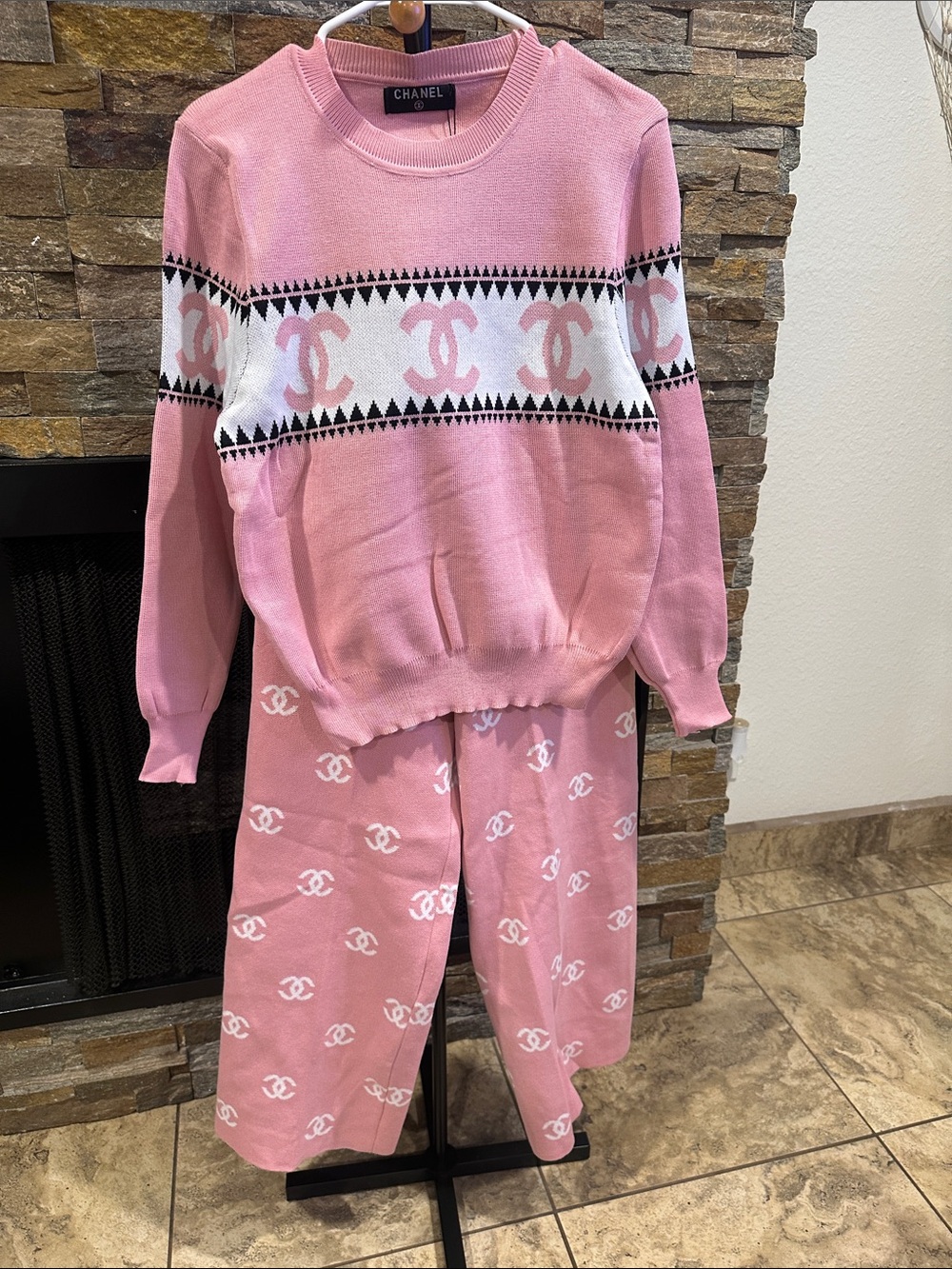 Women’s Pink and White Logo Knit Set one size